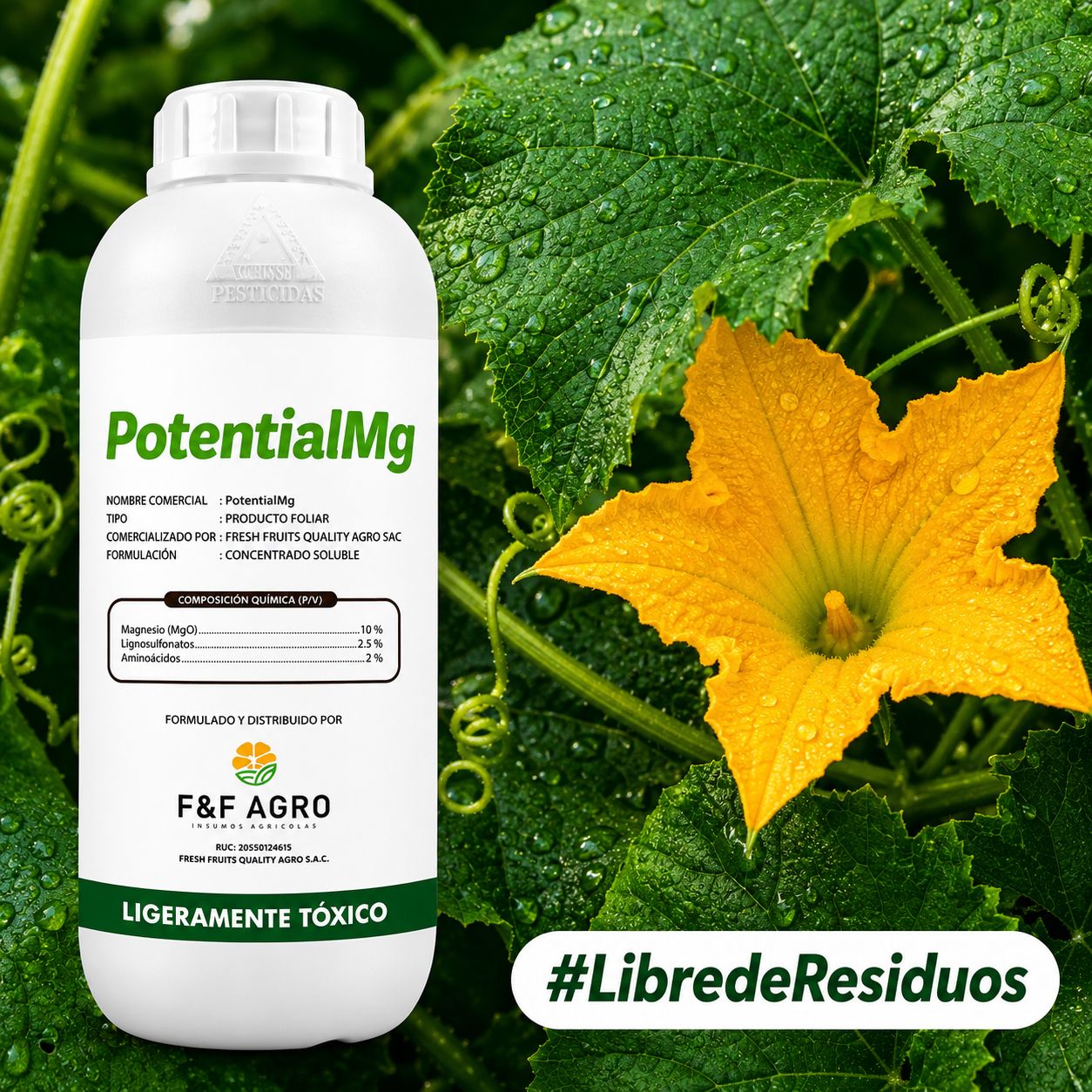 Mg – Active. Es un fertilizante foliar de alta concentración formulado a partir de fuentes minerales de la más alta calidad y complementado con potenciadores para mejorar la asimilación y efectividad del producto durante un período de tiempo más largo. Gracias a su alto contenido en magnesio previene y corrige la deficiencia cuando la actividad nutricional es máxima, desde la germinación hasta la fructificación. El magnesio es un elemento importante para el crecimiento, desarrollo y productividad de las plantas porque forma parte de la clorofila, la molécula responsable de la fotosíntesis y el color de las plantas. Se encuentra quelatado con ácido lignosulfónico para ser aplicados en forma foliar o al suelo en todo tipo de cultivos.