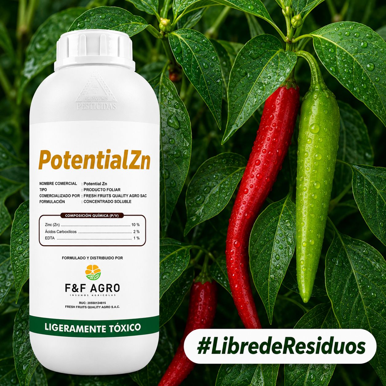 FERTILIZANTE FOLIAR Es un producto a base de Zinc que sirve como cofactor enzimático para varias reacciones bioquímicas a nivel celular.   ¿CÓMO ACTÚA? Participa en la biosíntesis del ácido indolacético (AIA) y lo protege del ataque oxidativo de los radicales libres. Activa las enzimas responsables de la síntesis de determinadas proteínas. Se utiliza para producir cloro.
